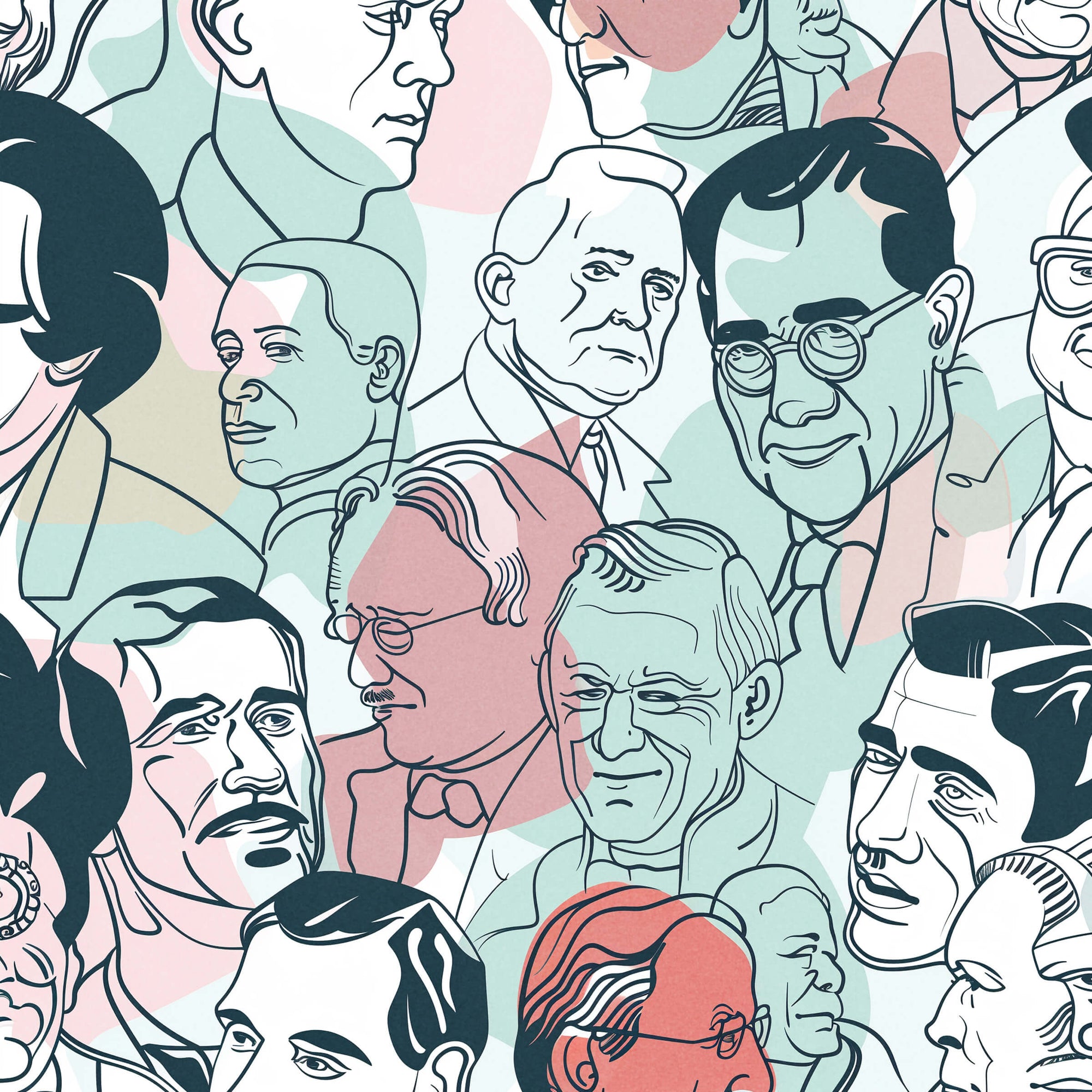 Portrait art of famous Americans in a modern style
