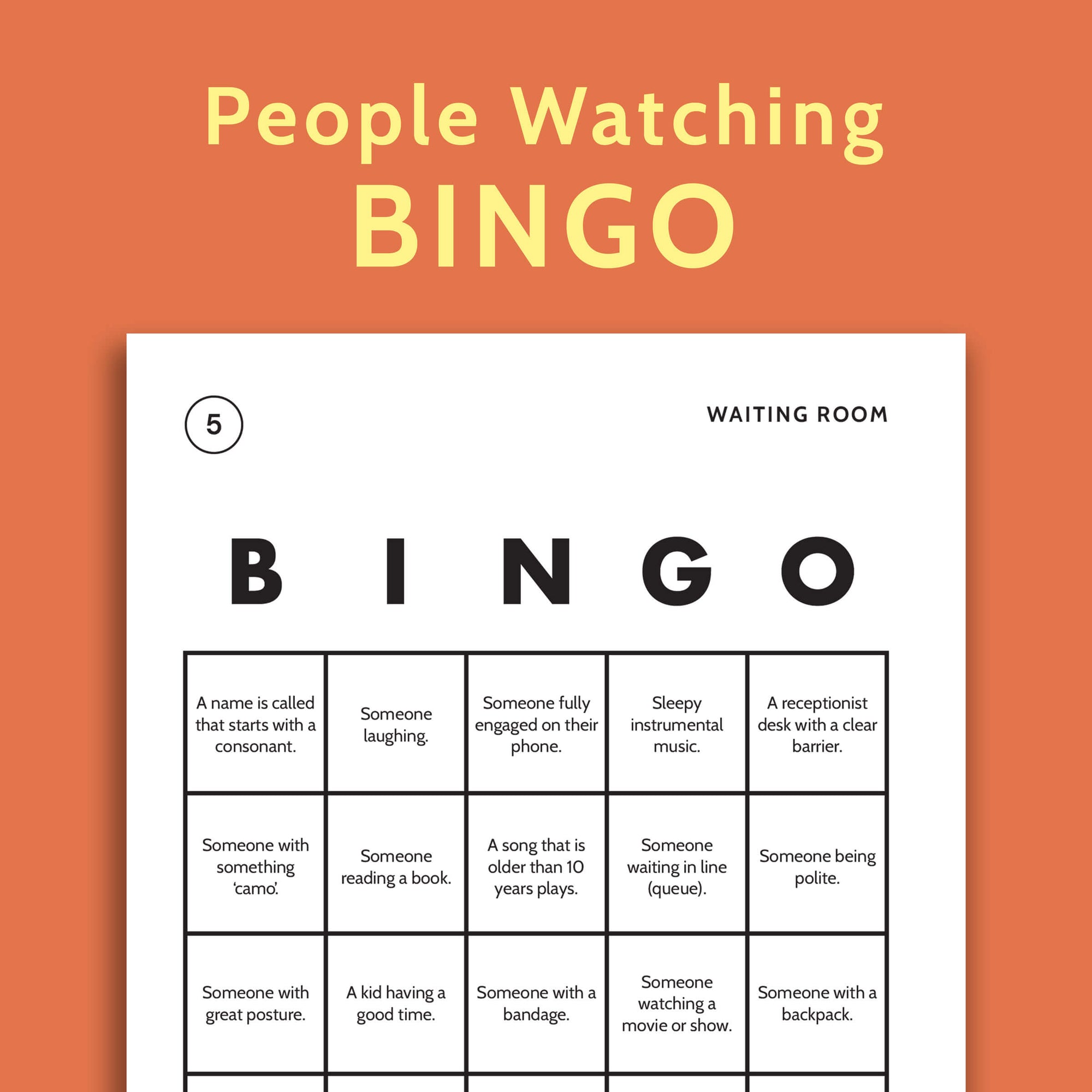 People Watching Bingo Game - Printable Digital Download