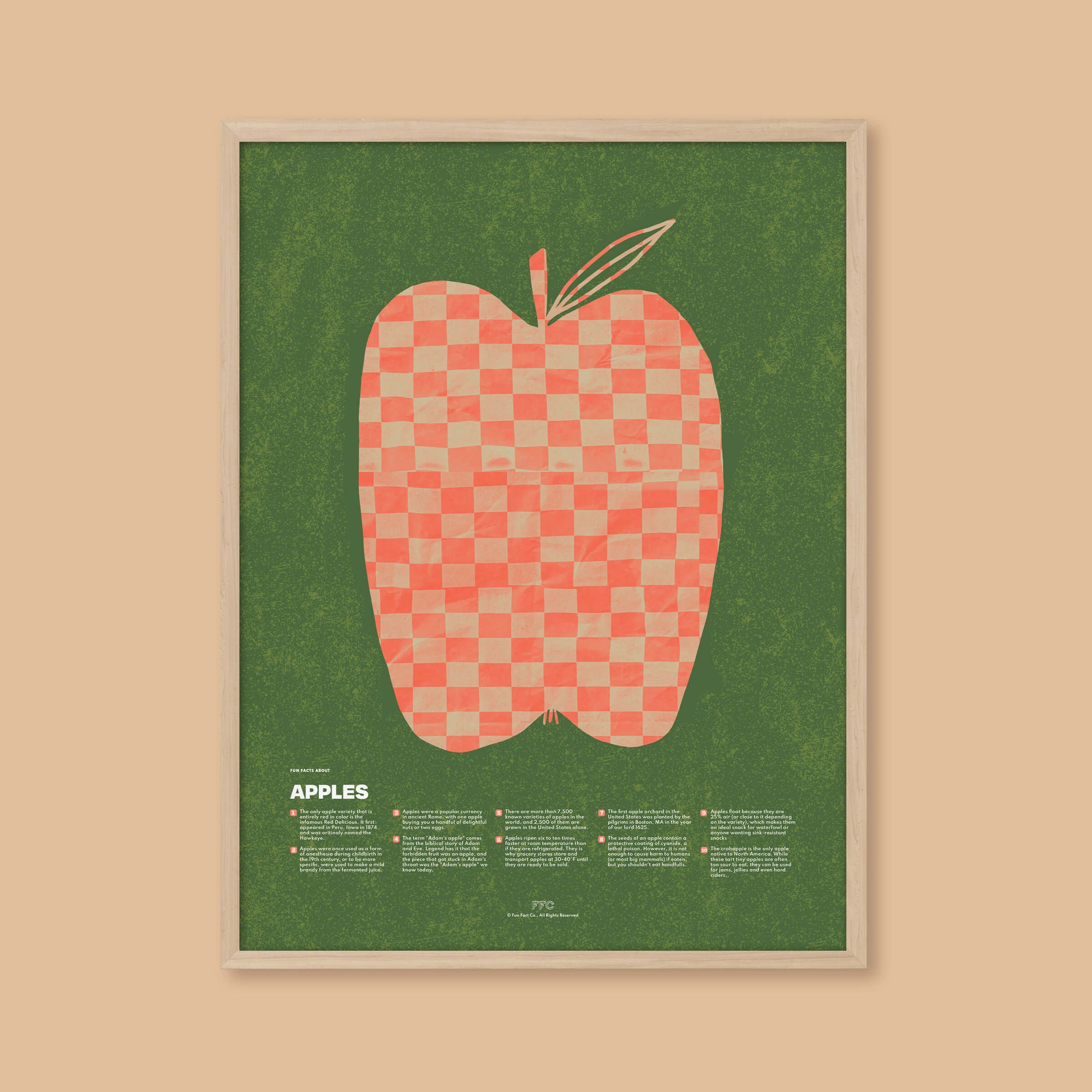 Apple Fun Facts Print - Natural Frame - Educational Poster by Fun Fact Co.