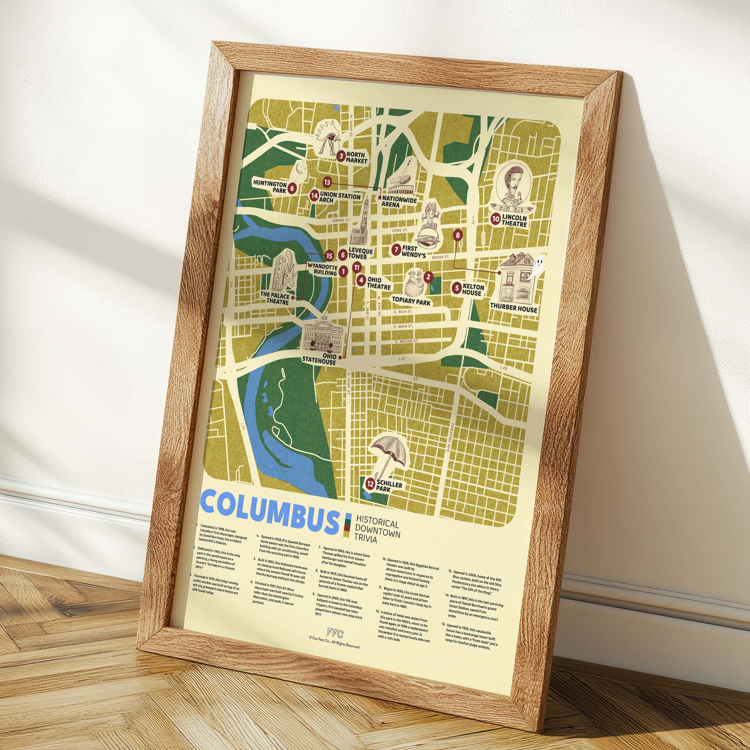 Columbus Historic Downtown Trivia Map Print