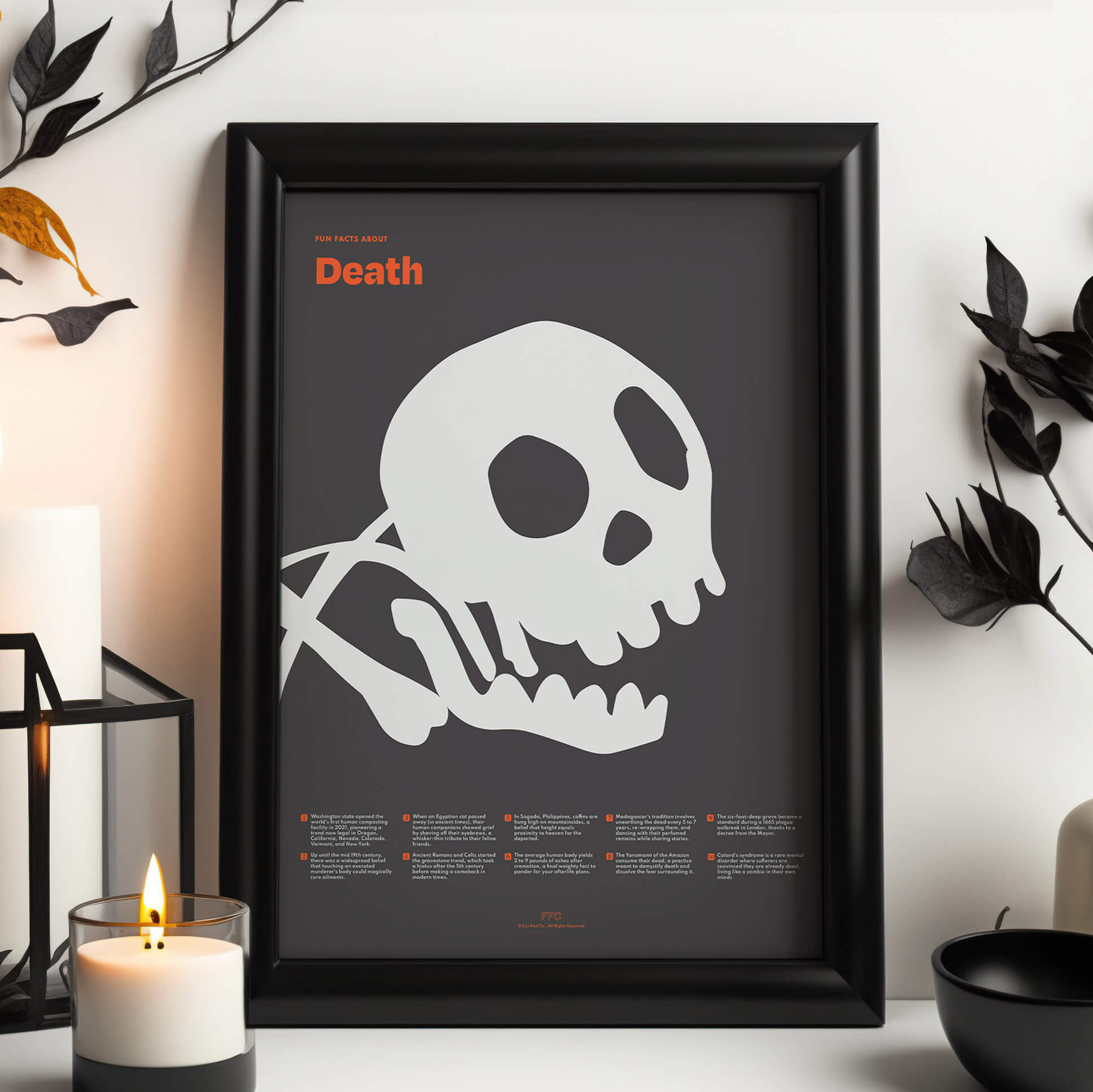 Fun Facts About Death Poster - Black Frame with Candle