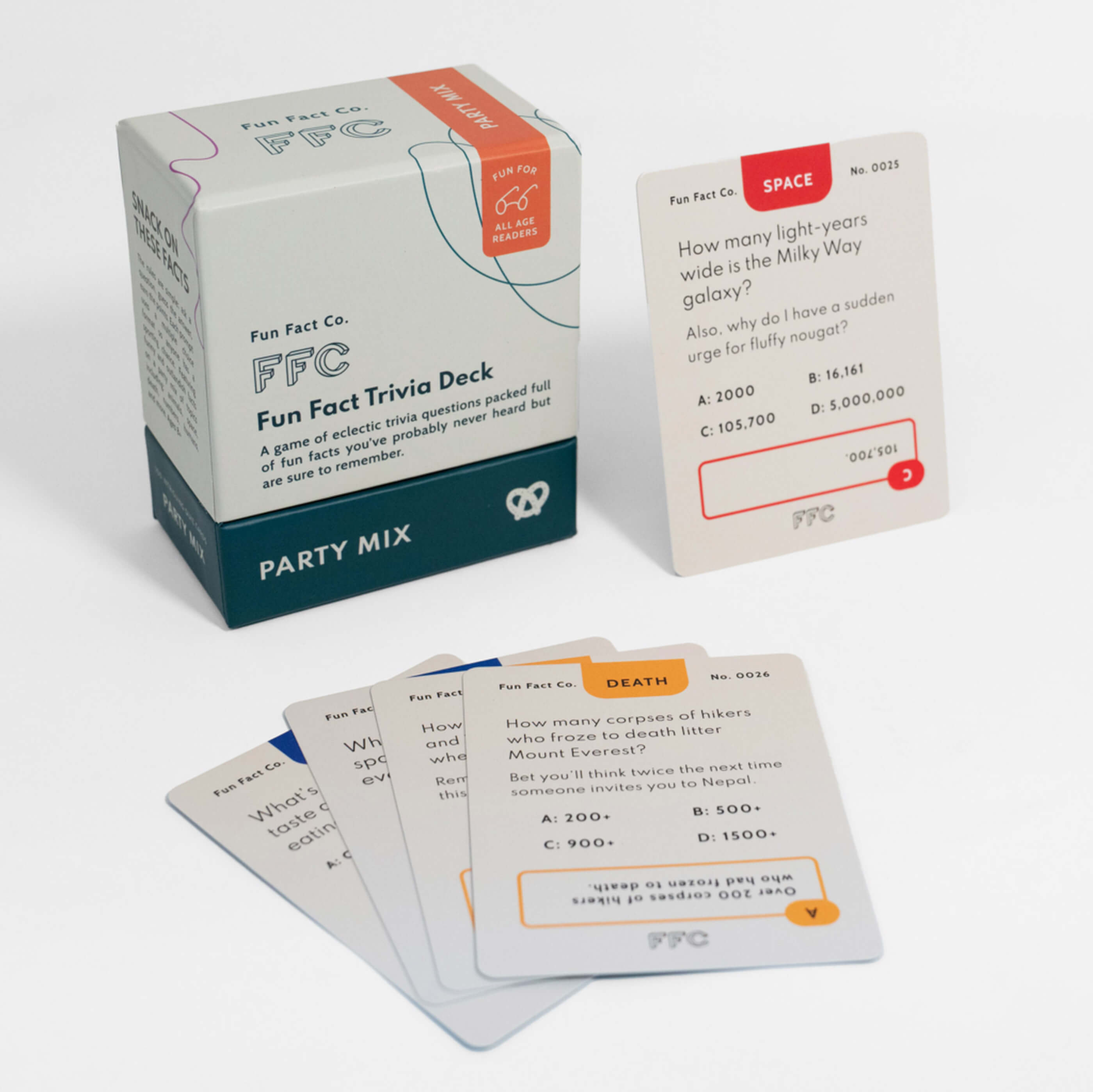Fun Fact Co. trivia deck packaging with cards on a white background
