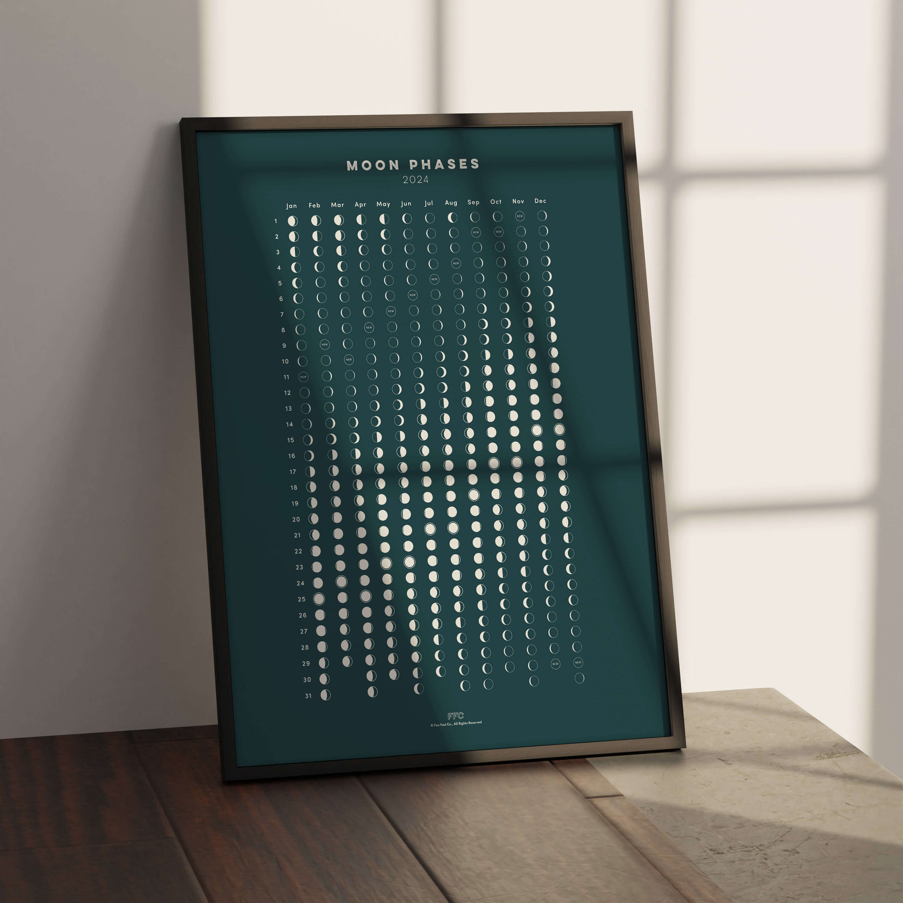 Moon Phases Astronomy Wall Calendar Print - Fun Fact Co. - lifestyle image