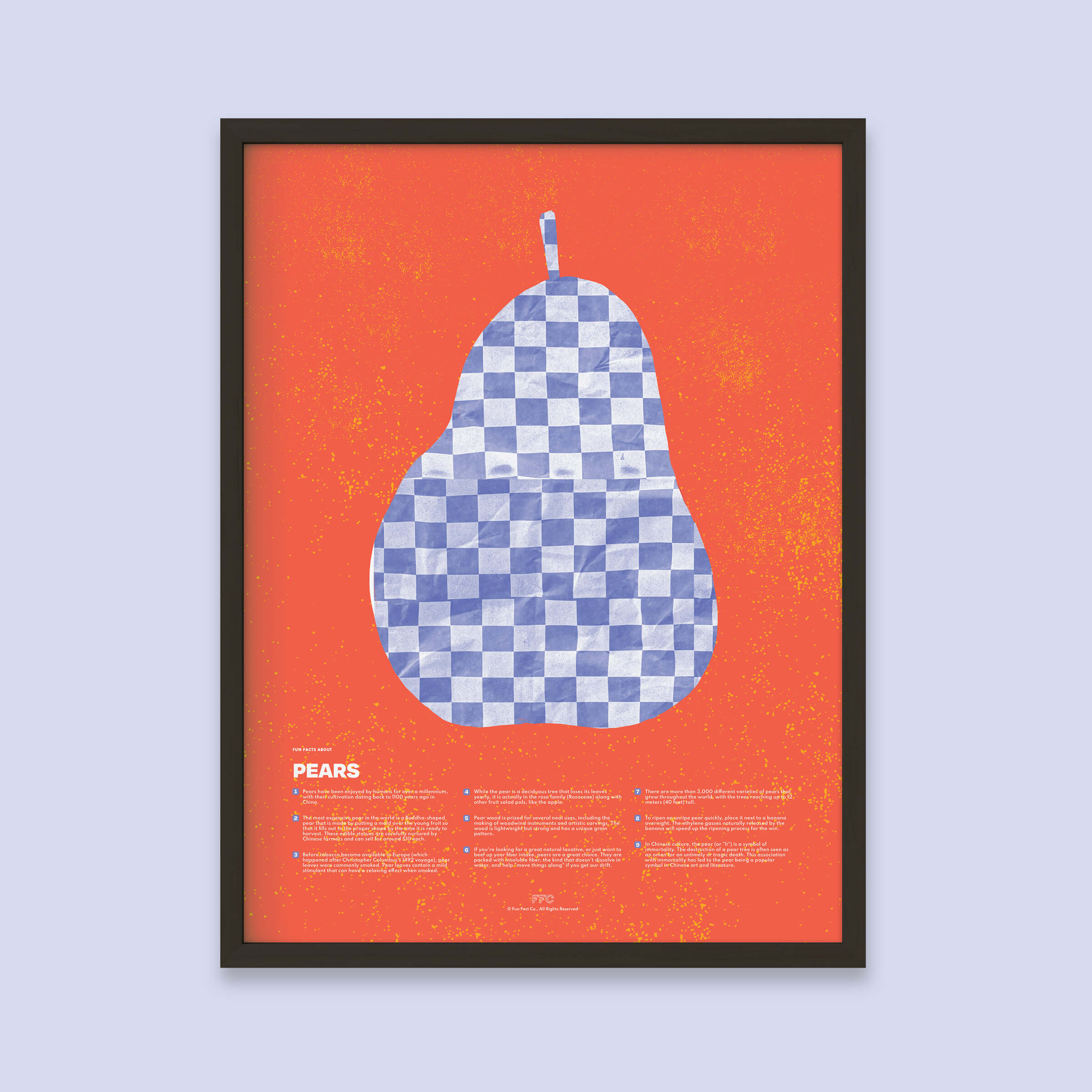 Pear Fun Facts Print - Black Frame - Educational Art by Fun Fact Co.