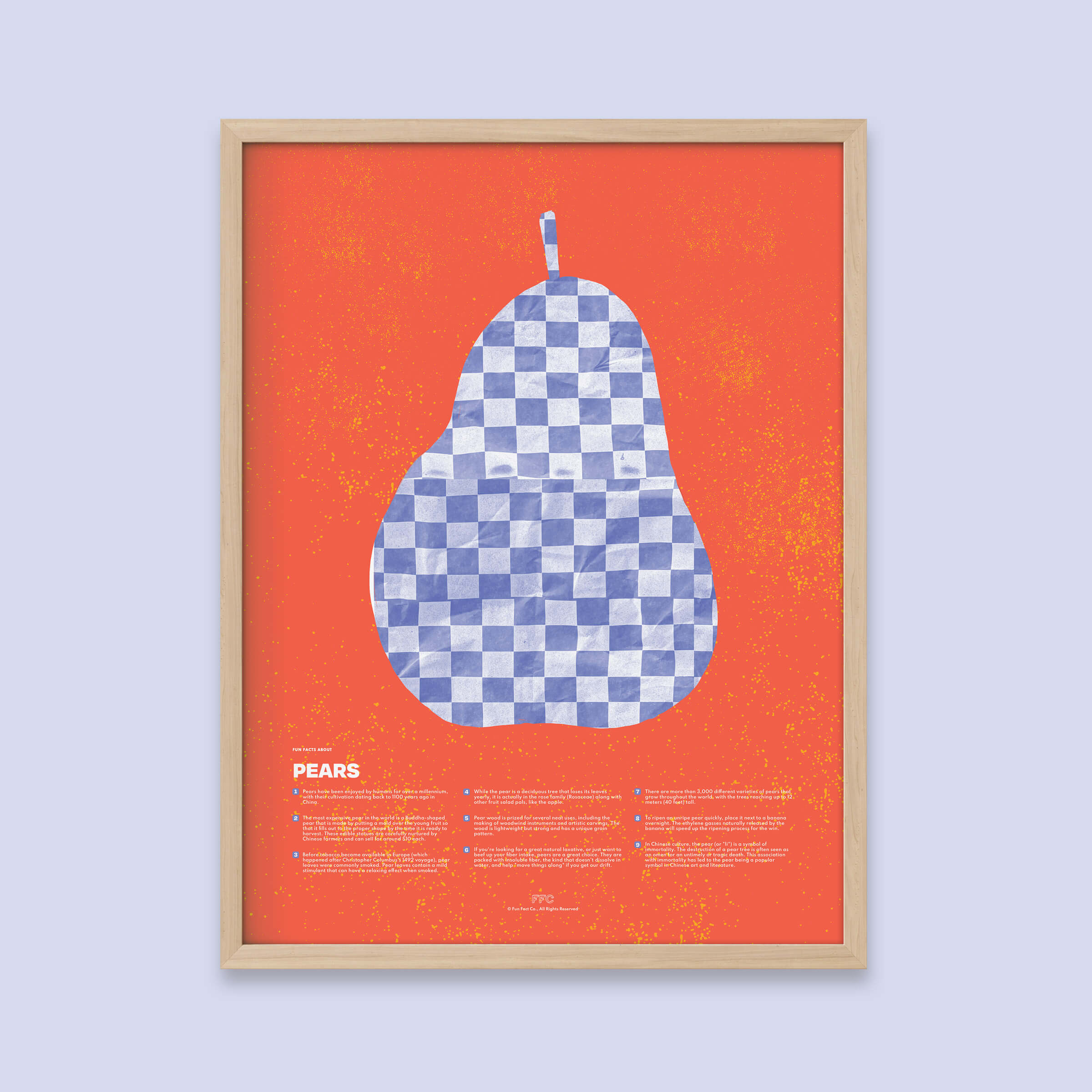 Pear Fun Facts Print - Natural Frame - Educational Art by Fun Fact Co.