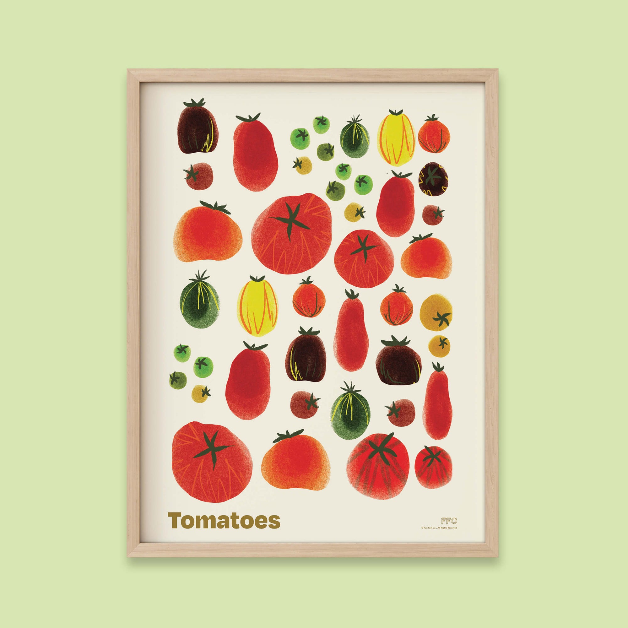 Artistic Illustration of Tomatoes - Natural Wood Frame Poster